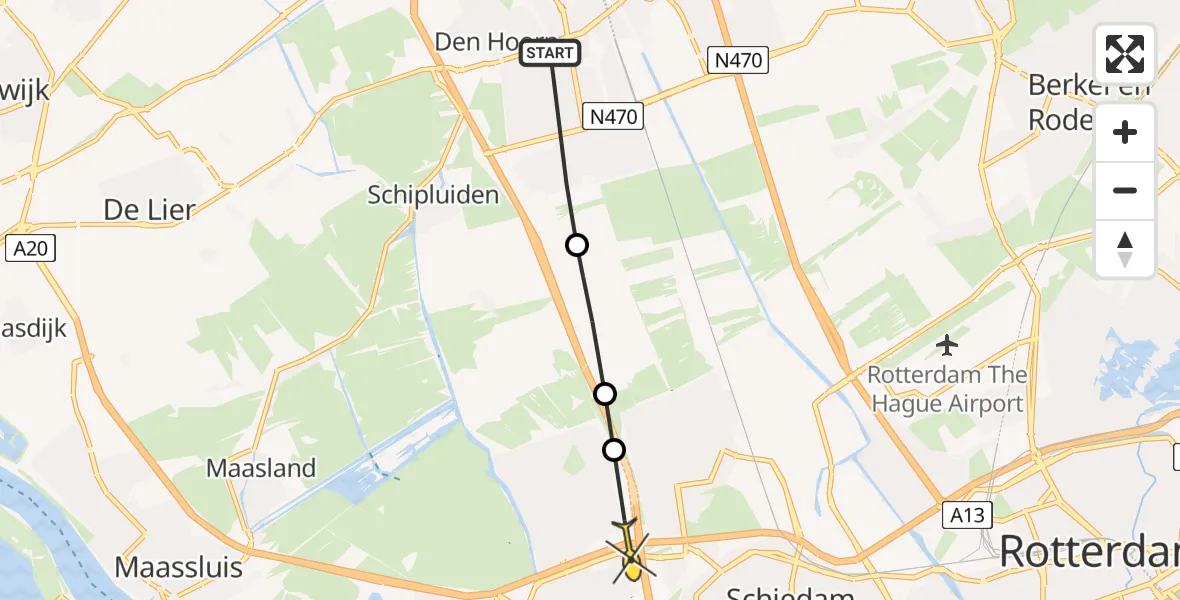 Routekaart van de vlucht: Politiehelikopter naar Schiedam, Omanstraat