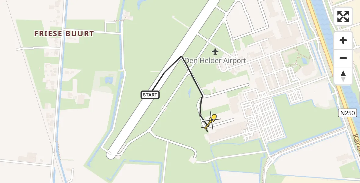 Routekaart van de vlucht: Kustwachthelikopter naar Vliegveld De Kooy, Luchthavenweg