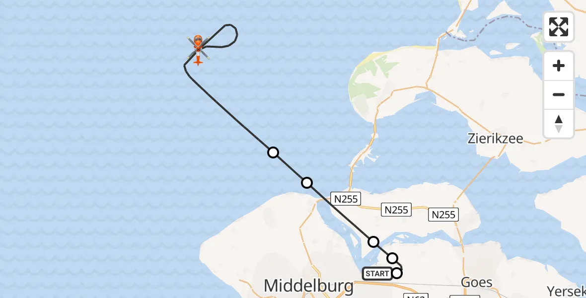 Vluchtroute Kustwachthelikopter Vliegveld Midden-Zeeland - , 07 april 2025, 07:58