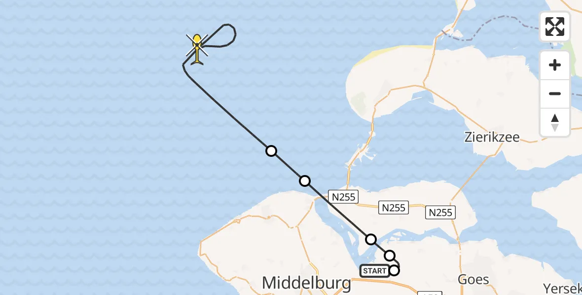 Routekaart van de vlucht: Kustwachthelikopter naar Calandweg