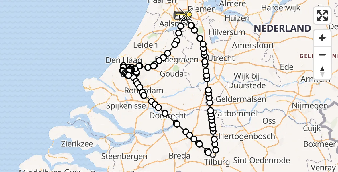 Vluchtroute Politiehelikopter van Schiphol naar Schiphol