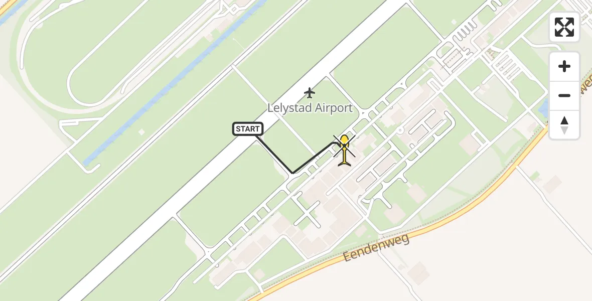 Routekaart van de vlucht: Traumahelikopter naar Lelystad Airport, Emoeweg