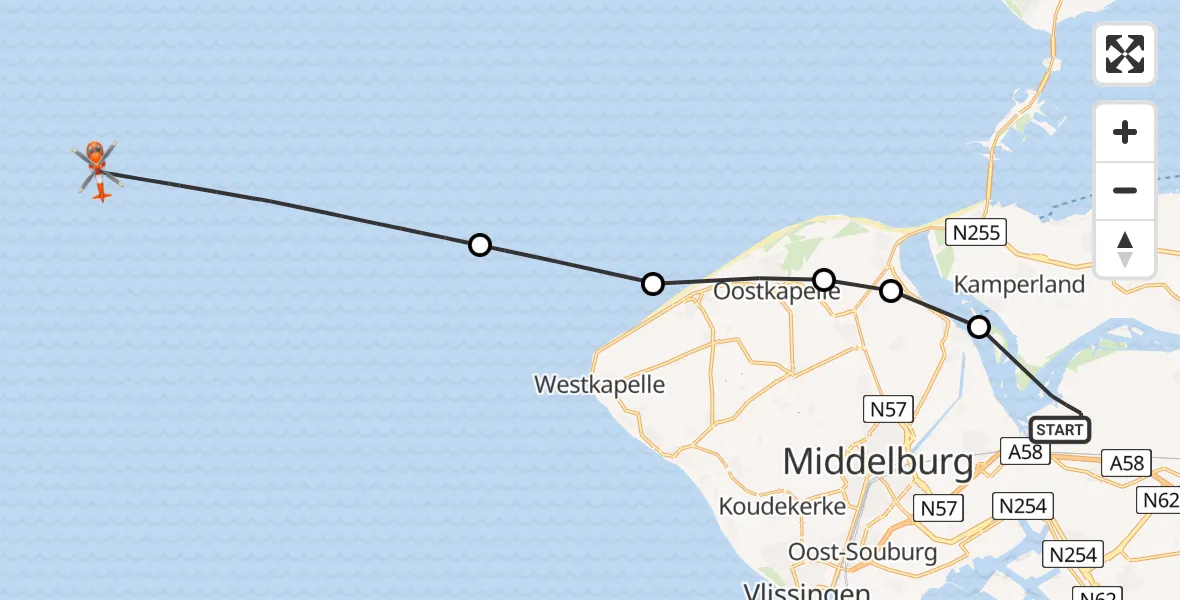 Vluchtroute Kustwachthelikopter Vliegveld Midden-Zeeland - , 07 april 2025, 13:41