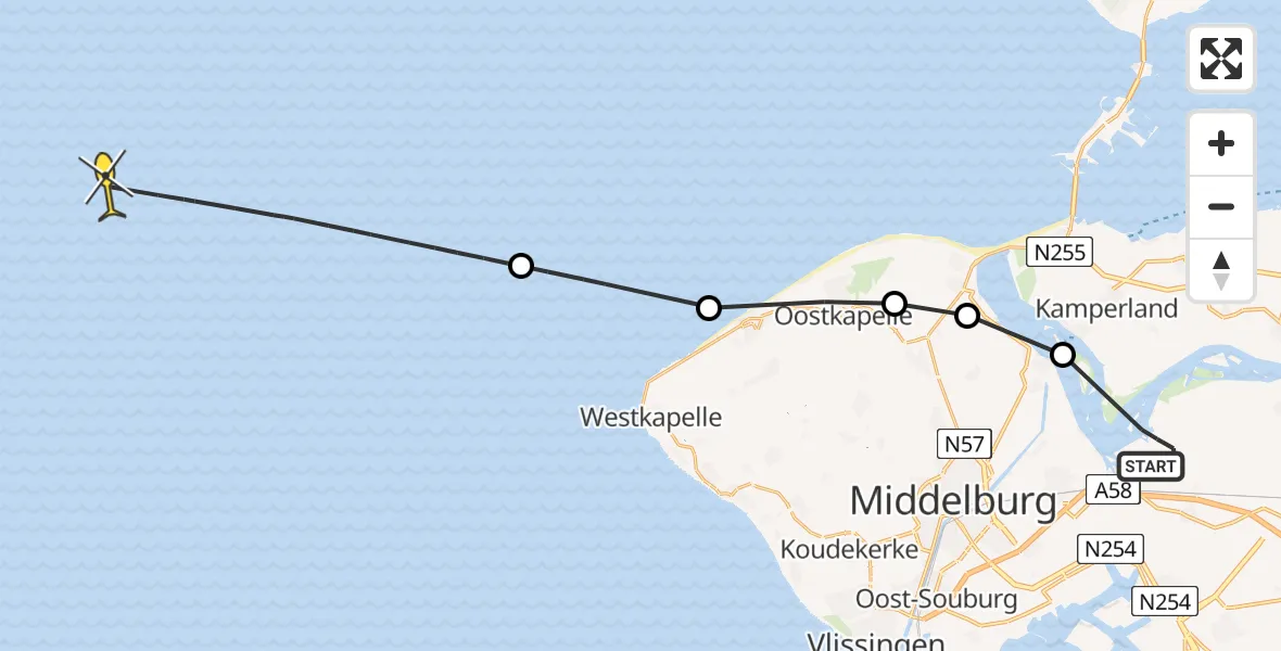 Routekaart van de vlucht: Kustwachthelikopter naar Pietweg