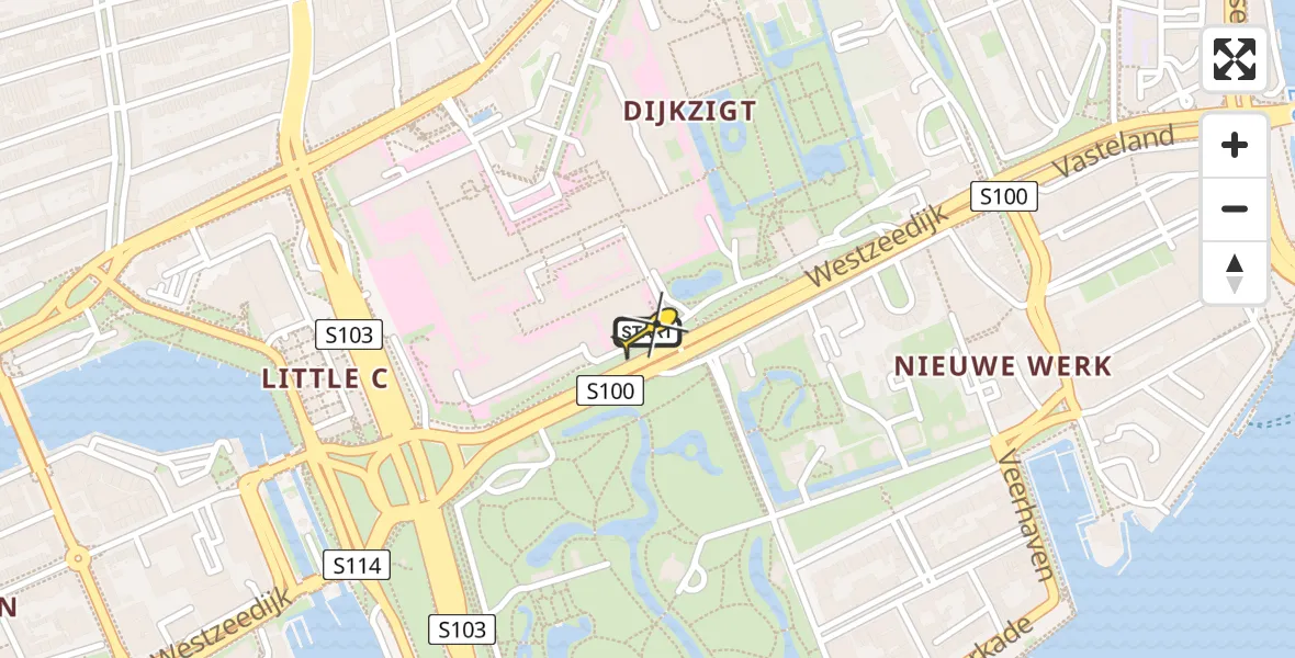Routekaart van de vlucht: Lifeliner 2 naar Erasmus MC, Westzeedijk