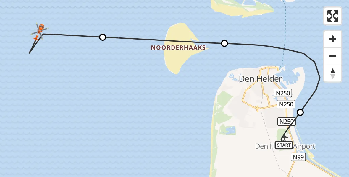 Vluchtroute Kustwachthelikopter Vliegveld De Kooy - , 07 april 2025, 18:25
