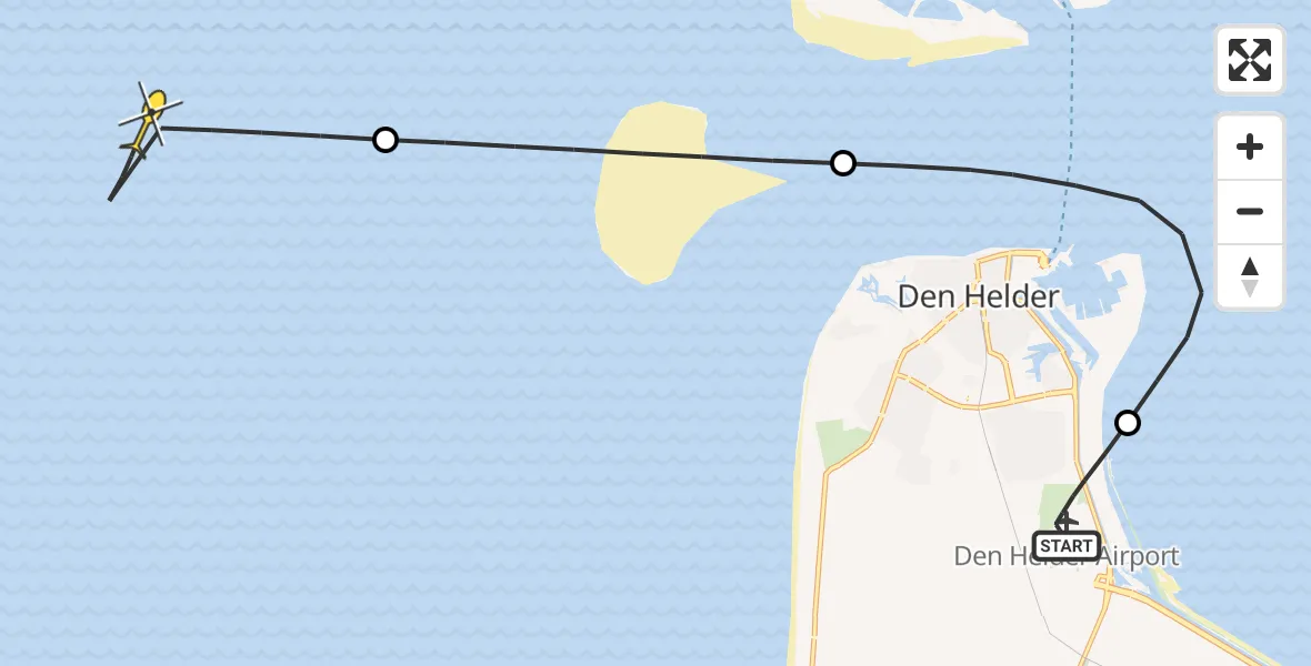 Vluchtroute Kustwachthelikopter van Vliegveld De Kooy naar 