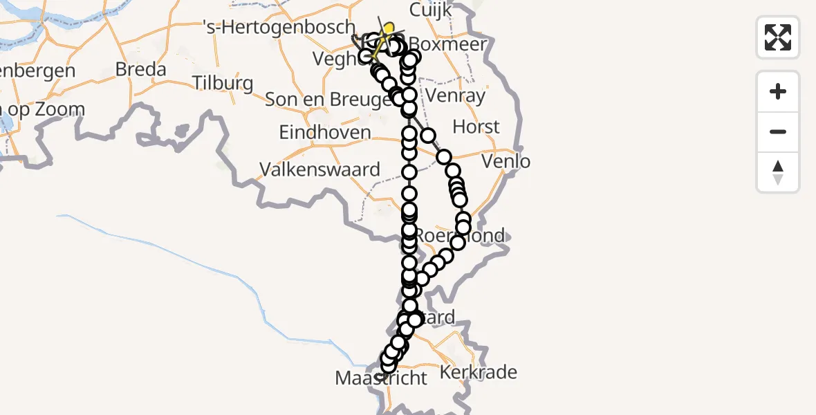 Vluchtroute Politiehelikopter van Vliegbasis Volkel naar Vliegbasis Volkel