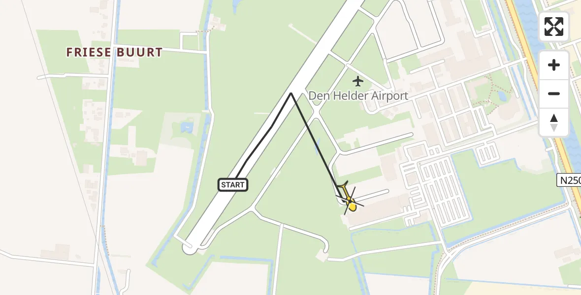 Routekaart van de vlucht: Kustwachthelikopter naar Vliegveld De Kooy, Luchthavenweg