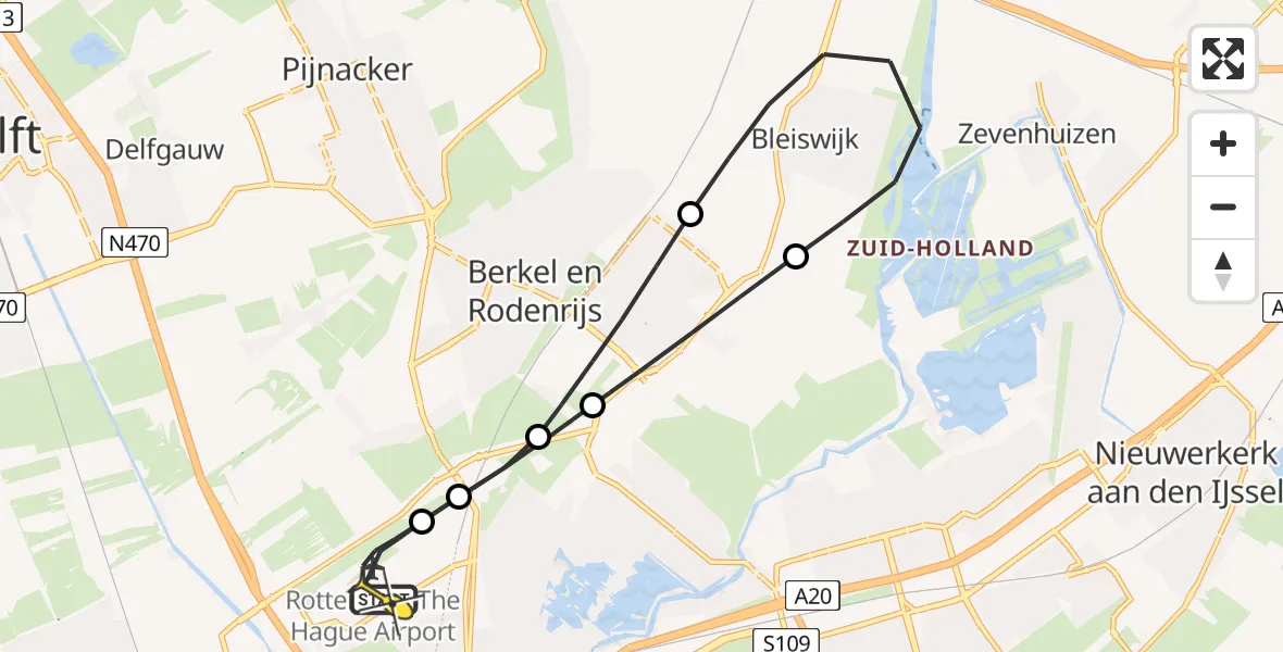 Routekaart van de vlucht: Lifeliner 2 naar Rotterdam The Hague Airport, Doenkadepad