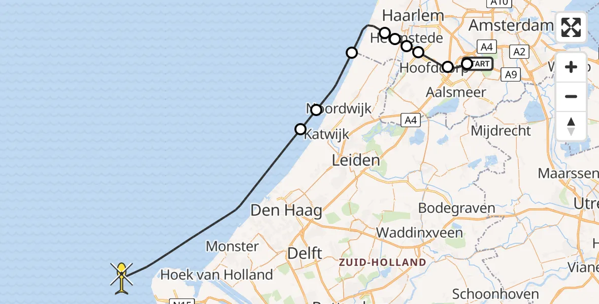 Routekaart van de vlucht: Politieheli naar Loevesteinse Randweg