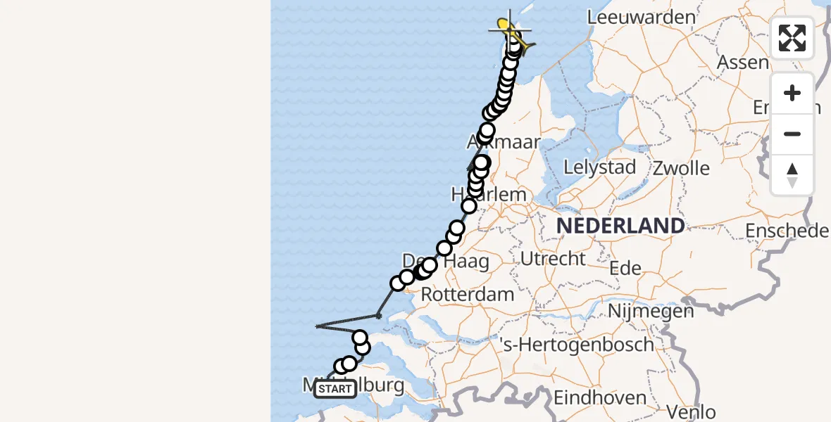 Routekaart van de vlucht: Politiehelikopter naar Texel International Airport, Geul van de Rassen