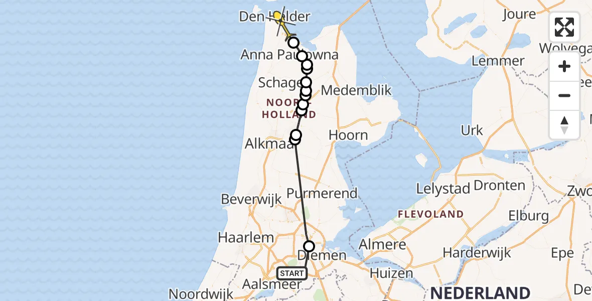 Routekaart van de vlucht: Politiehelikopter naar Den Helder, Kringloop