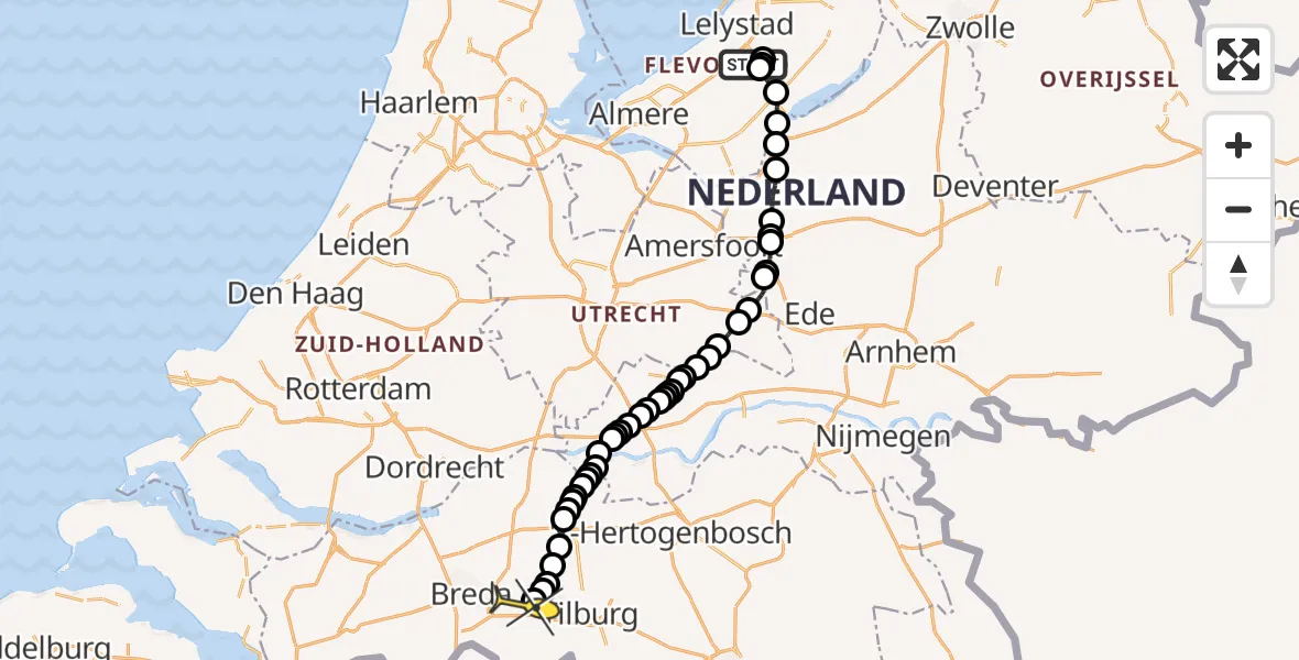 Routekaart van de vlucht: Traumaheli naar Vliegbasis Gilze-Rijen, Dienstenweg