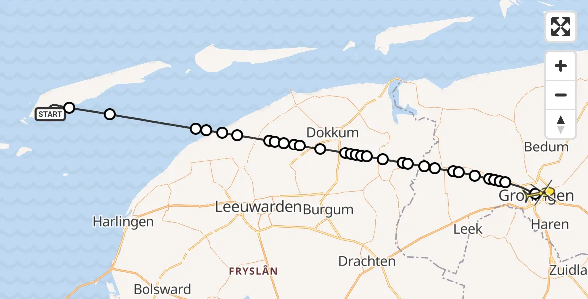 Routekaart van de vlucht: Ambulancehelikopter naar Universitair Medisch Centrum Groningen, Buiten de Kom