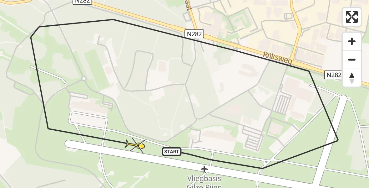 Routekaart van de vlucht: Traumaheli naar Vliegbasis Gilze-Rijen, Rijksweg