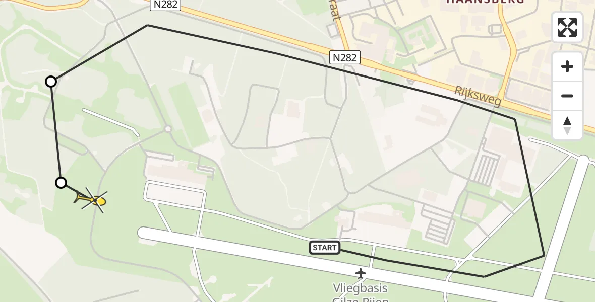 Routekaart van de vlucht: Traumaheli naar Vliegbasis Gilze-Rijen, Rijksweg