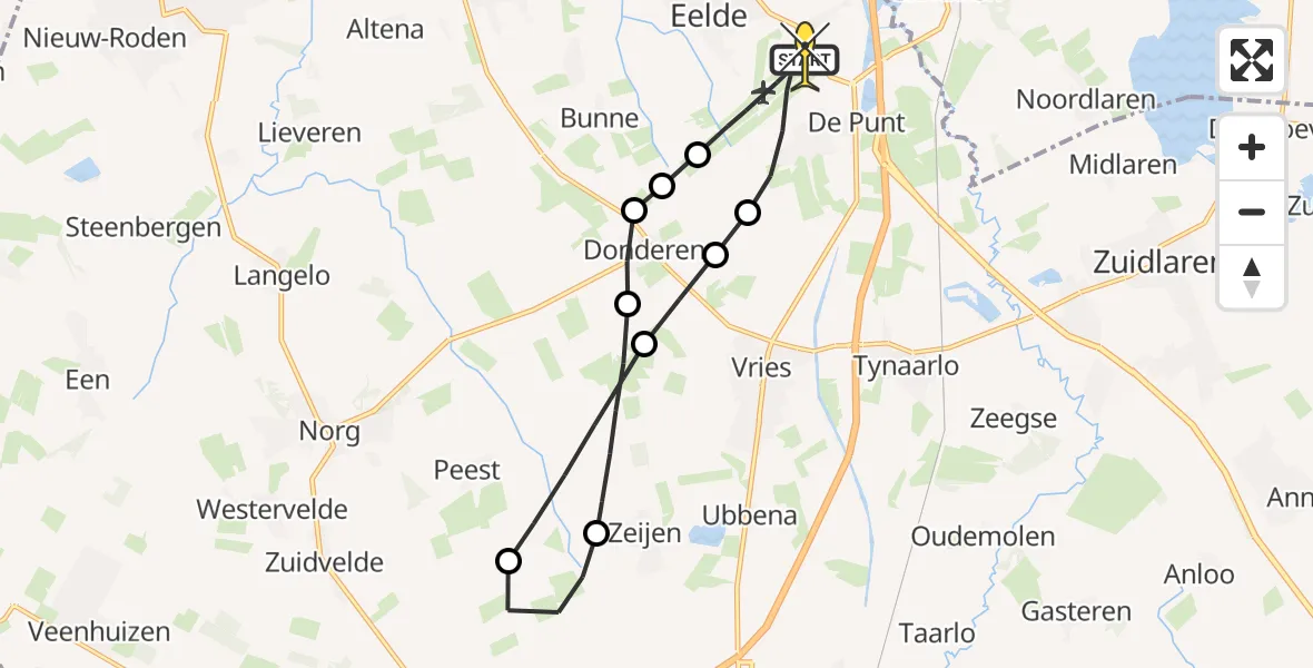 Routekaart van de vlucht: Lifeliner 4 naar Groningen Airport Eelde, Veenweg