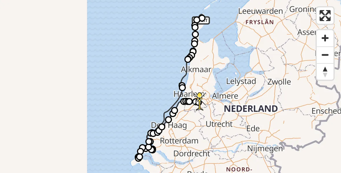 Routekaart van de vlucht: Politiehelikopter naar Schiphol, Postweg