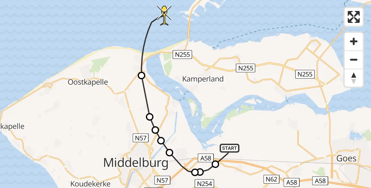 Routekaart van de vlucht: Politiehelikopter naar Vrouwenpolder, Postweg