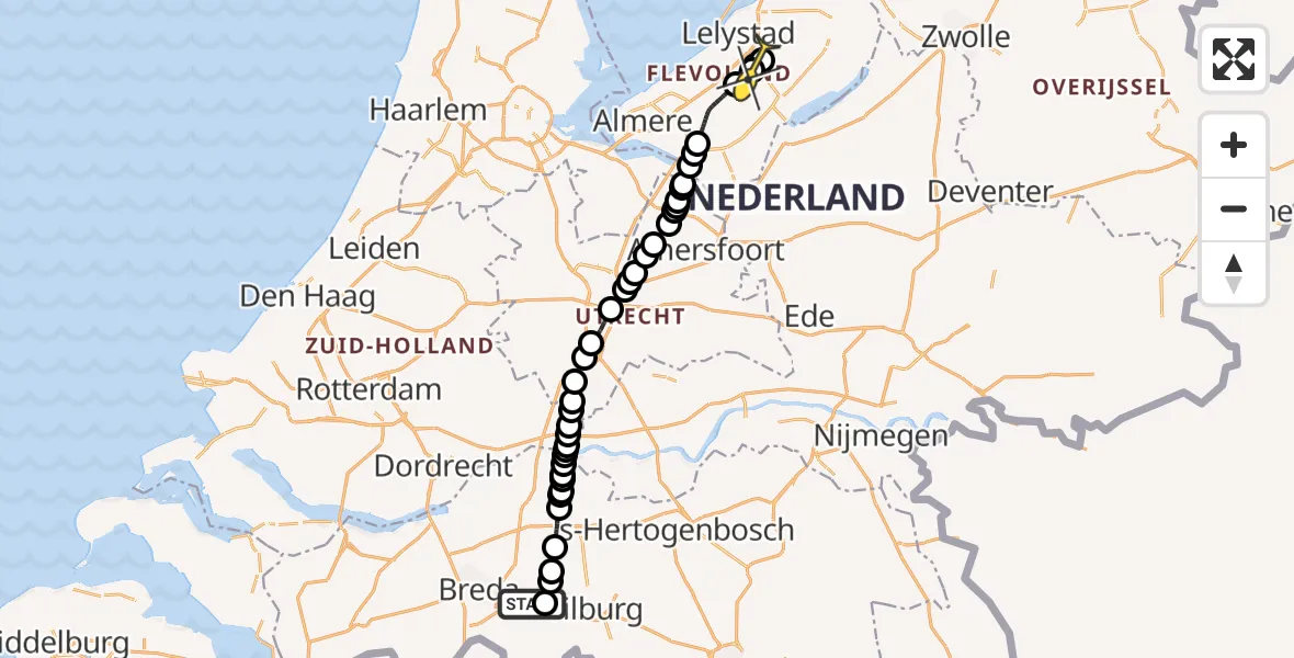 Routekaart van de vlucht: Traumahelikopter naar Lelystad Airport, Rijksweg