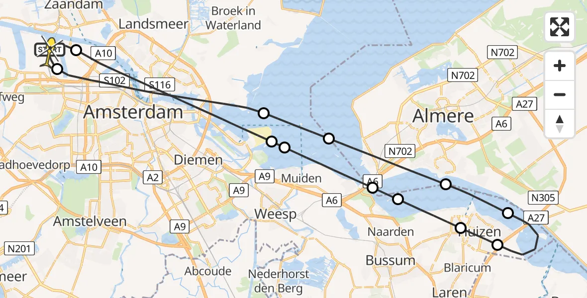Routekaart van de vlucht: Lifeliner 1 naar Amsterdam Heliport, Westhavenweg