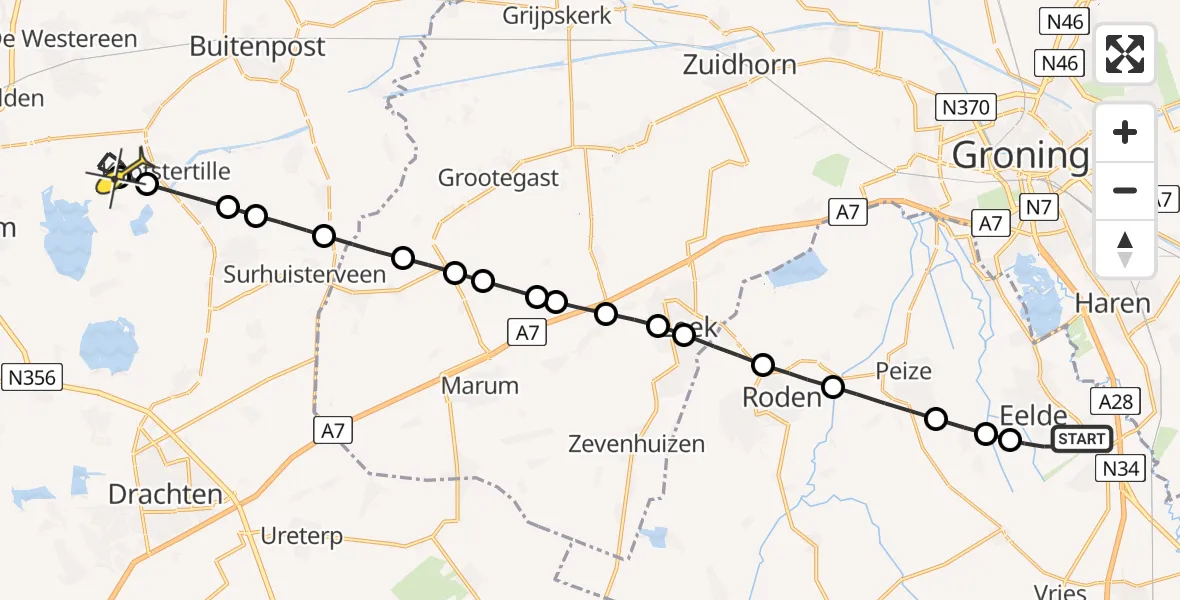 Routekaart van de vlucht: Lifeliner 4 naar Jistrum, Lugtenbergerweg