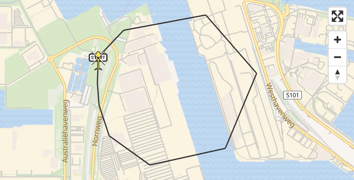 Routekaart van de vlucht: Lifeliner 1 naar Amsterdam Heliport, Kajuitpad