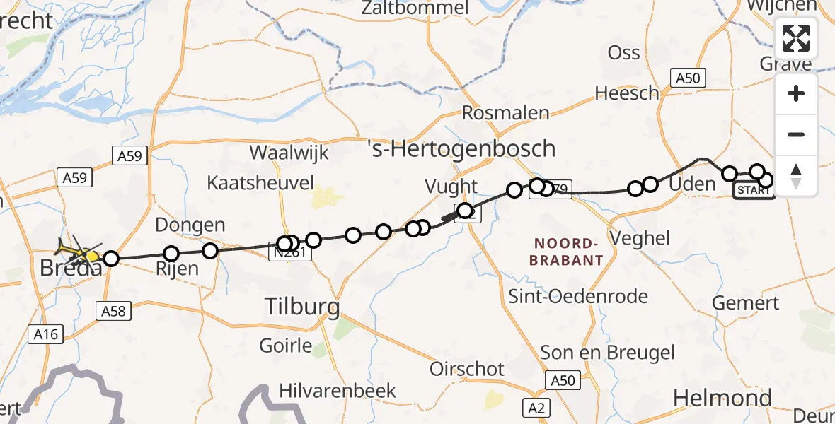 Routekaart van de vlucht: Politieheli naar Breda, Zeelandsedijk