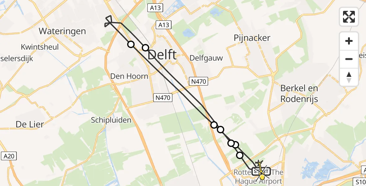 Routekaart van de vlucht: Lifeliner 2 naar Rotterdam The Hague Airport, Schieveense polder