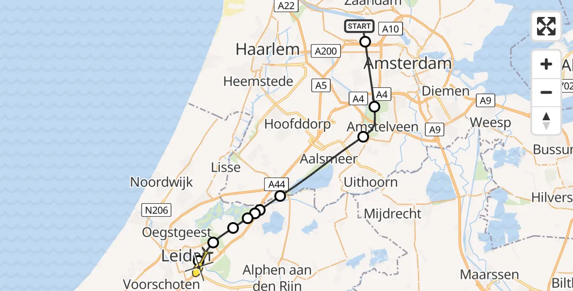 Routekaart van de vlucht: Lifeliner 1 naar Leiden, Corsicaweg