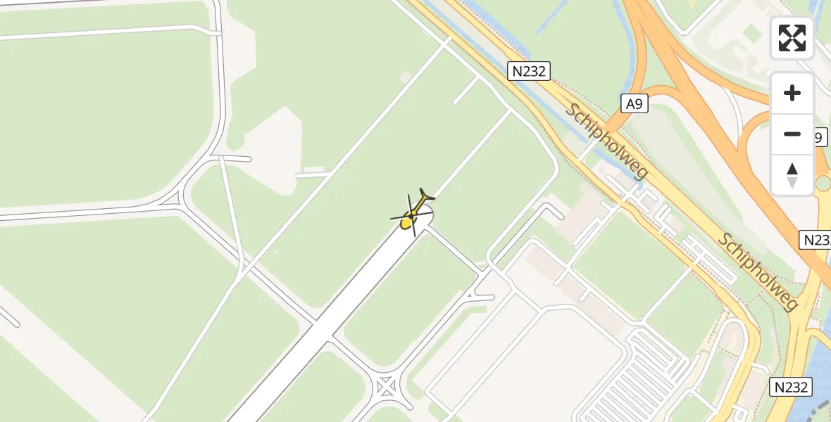 Routekaart van de vlucht: Politieheli naar Schiphol