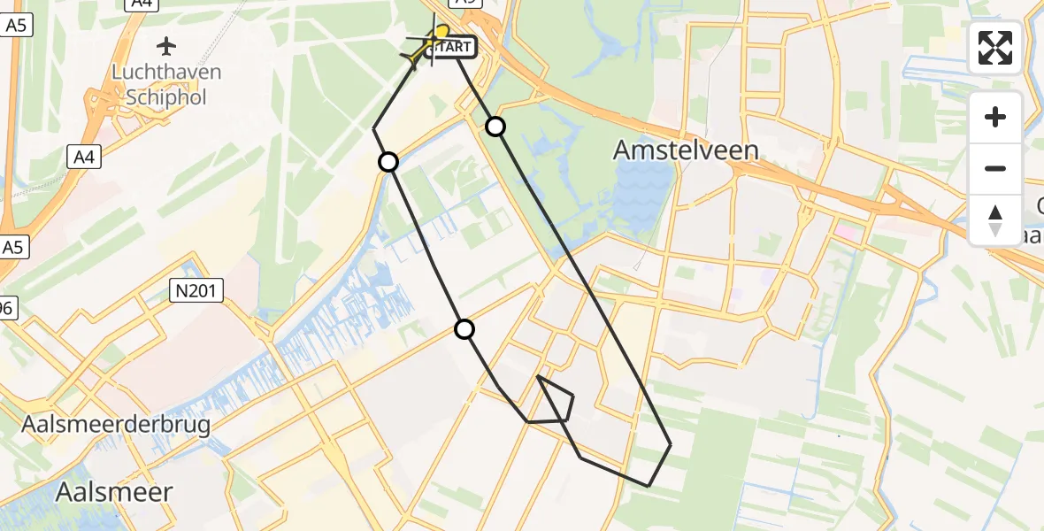 Routekaart van de vlucht: Politieheli naar Schiphol, Nieuwe Meerlaan