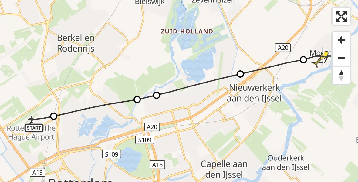 Routekaart van de vlucht: Lifeliner 2 naar Moordrecht, Volkelstraat