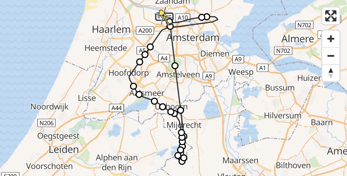 Routekaart van de vlucht: Lifeliner 1 naar Amsterdam Heliport, Elbaweg