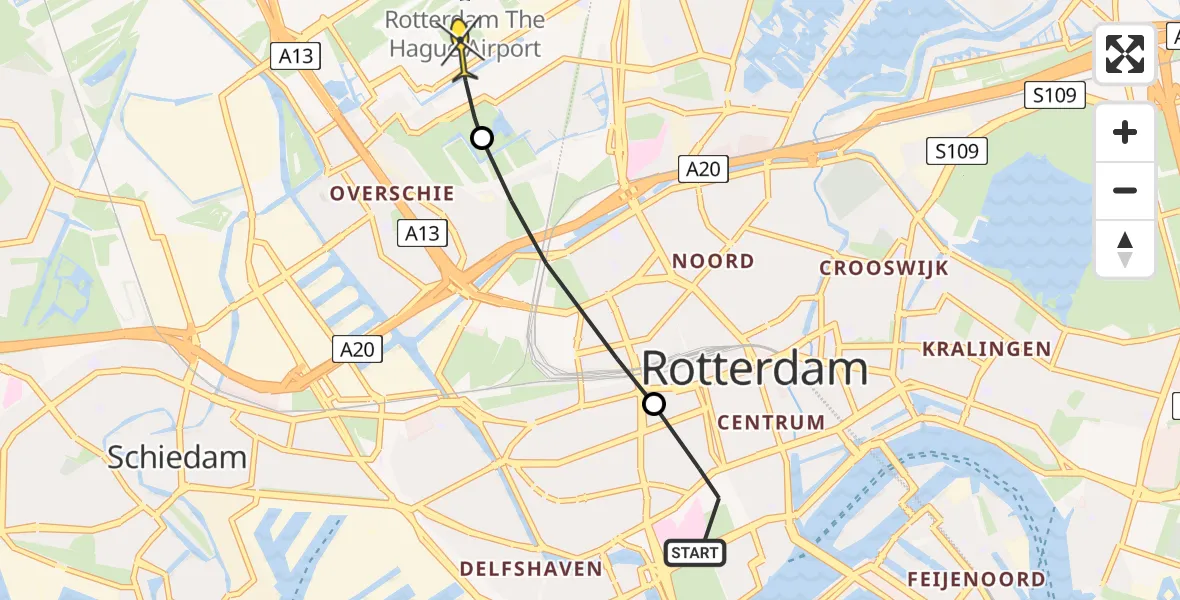 Routekaart van de vlucht: Lifeliner 2 naar Rotterdam The Hague Airport, Akeleistraat