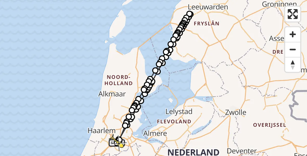 Routekaart van de vlucht: Politieheli naar Schiphol, Aalsmeer