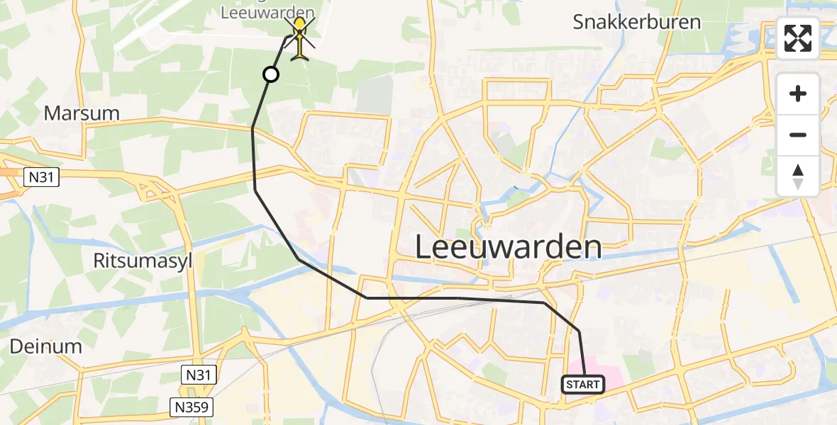 Routekaart van de vlucht: Ambulancehelikopter naar Vliegbasis Leeuwarden, Snekertrekweg