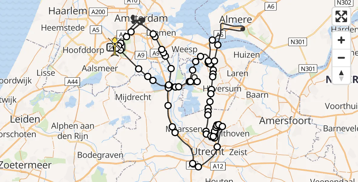 Routekaart van de vlucht: Politieheli naar Schiphol, Schipholdijk