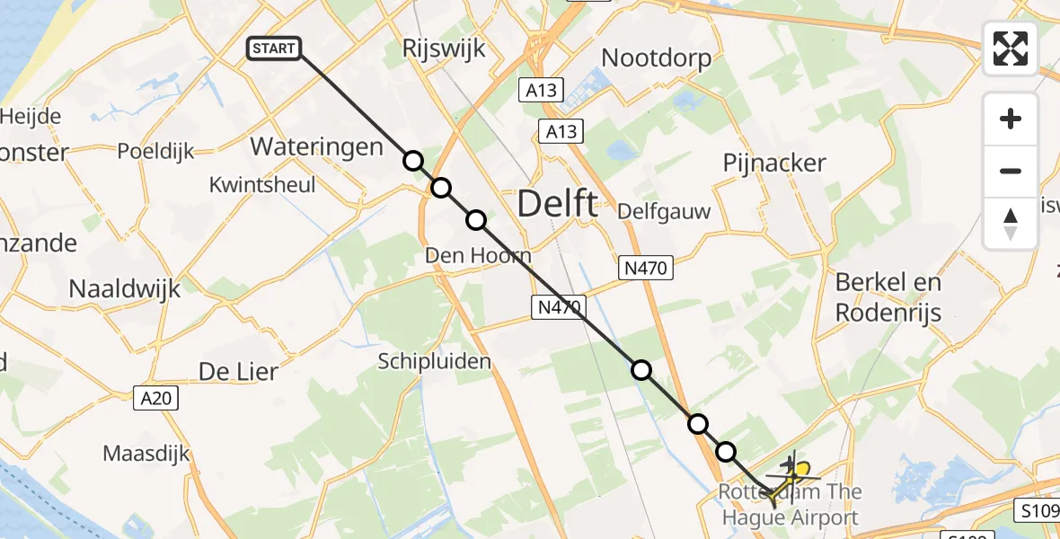 Routekaart van de vlucht: Lifeliner 2 naar Rotterdam The Hague Airport, Steenhouwersgaarde