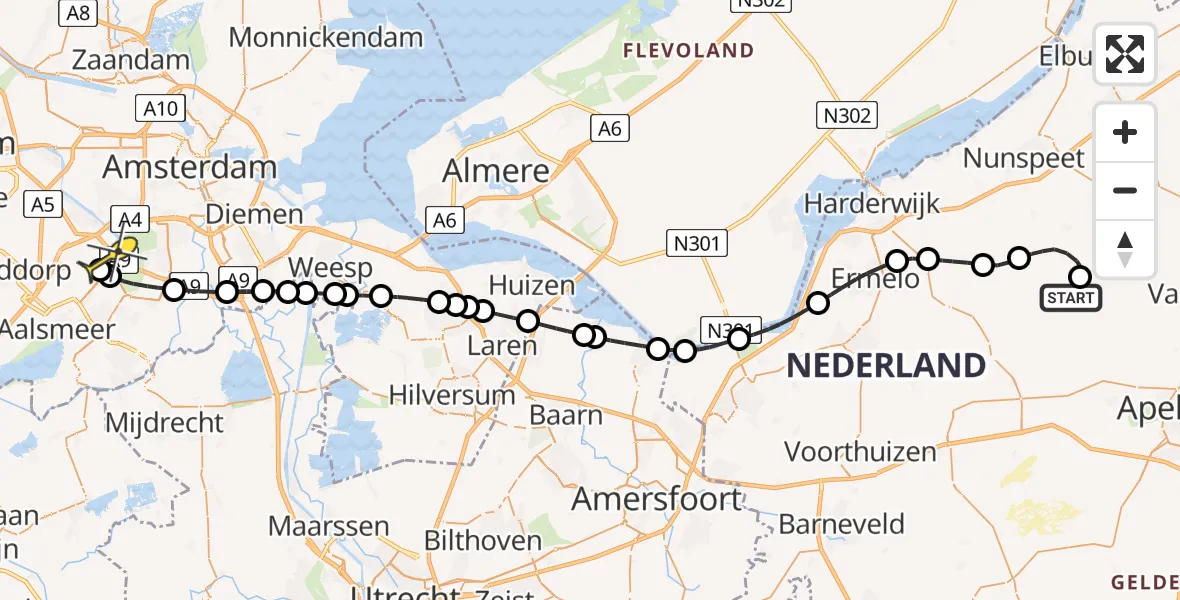Routekaart van de vlucht: Politiehelikopter naar Schiphol, Hogeweg