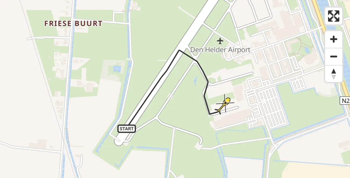 Routekaart van de vlucht: Kustwachthelikopter naar Vliegveld De Kooy, Luchthavenweg