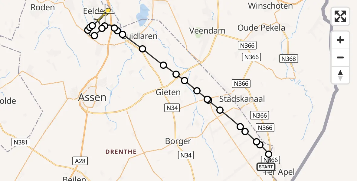 Routekaart van de vlucht: Lifeliner 4 naar Groningen Airport Eelde, Nulweg