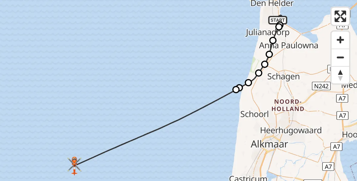 Vluchtroute Kustwachthelikopter Vliegveld De Kooy - , 09 april 2025, 12:00