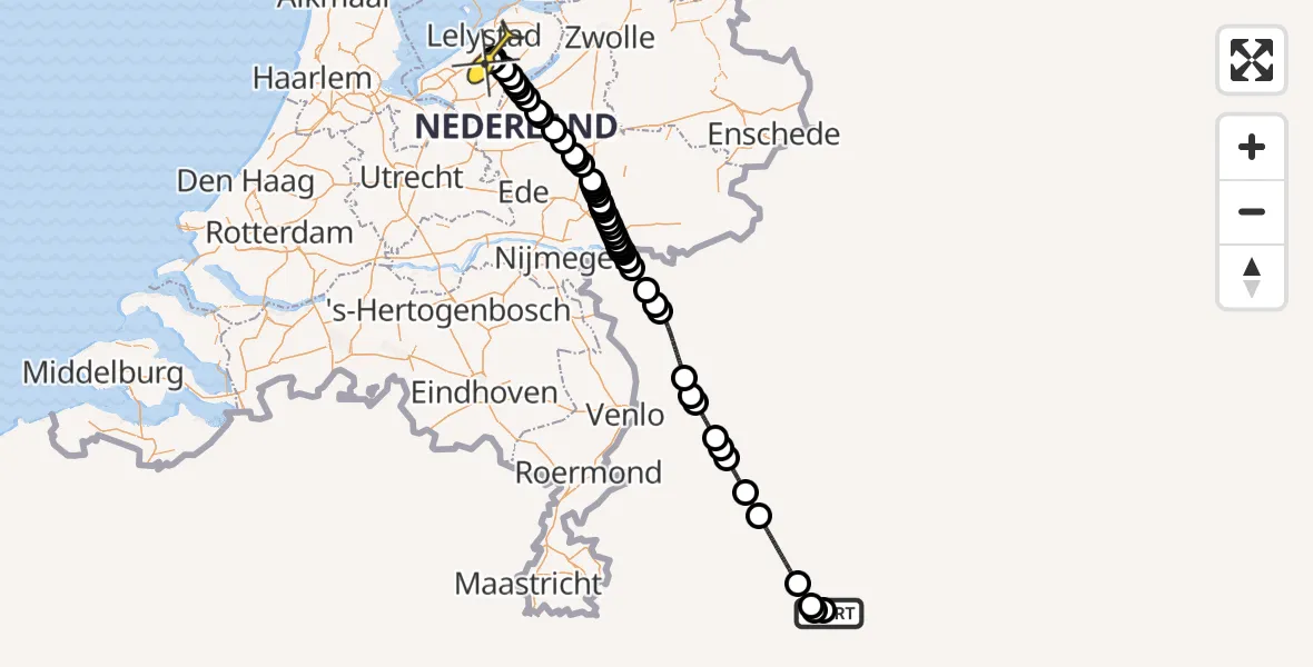 Routekaart van de vlucht: Traumahelikopter naar Lelystad Airport, Emoeweg