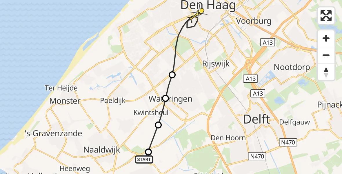 Routekaart van de vlucht: Lifeliner 1 naar Den Haag, Noord-Lierweg