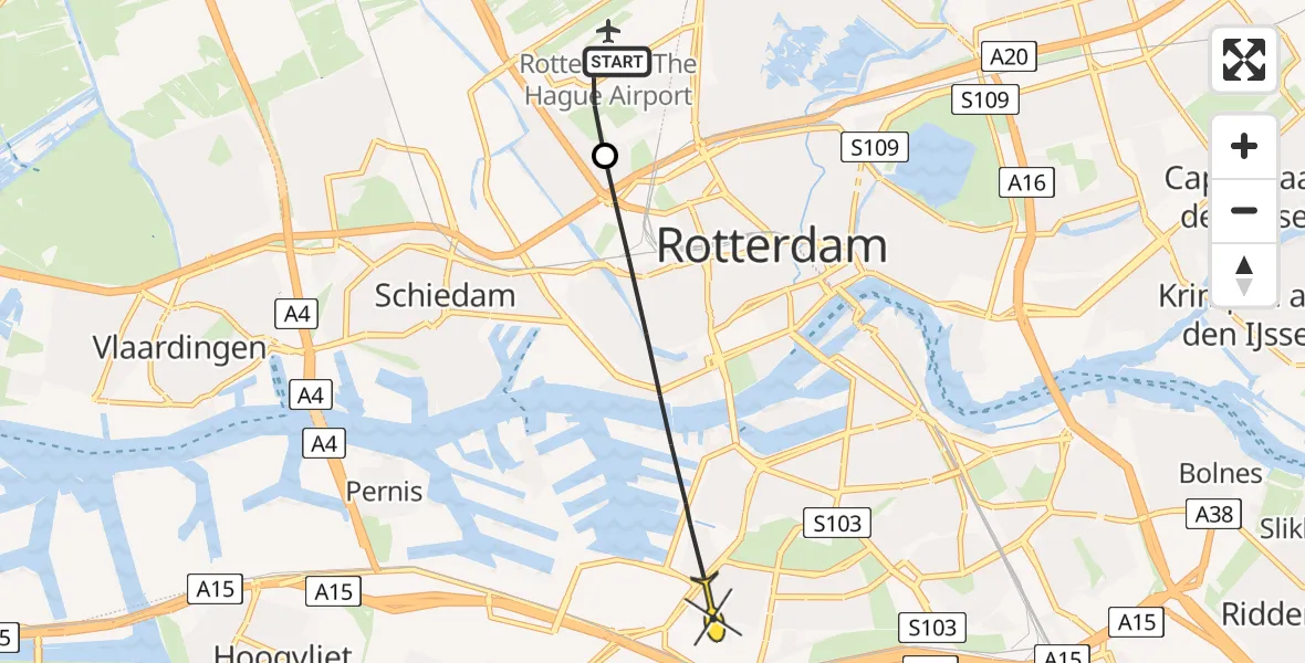 Routekaart van de vlucht: Lifeliner 2 naar Rotterdam, Van der Duijn van Maasdamweg