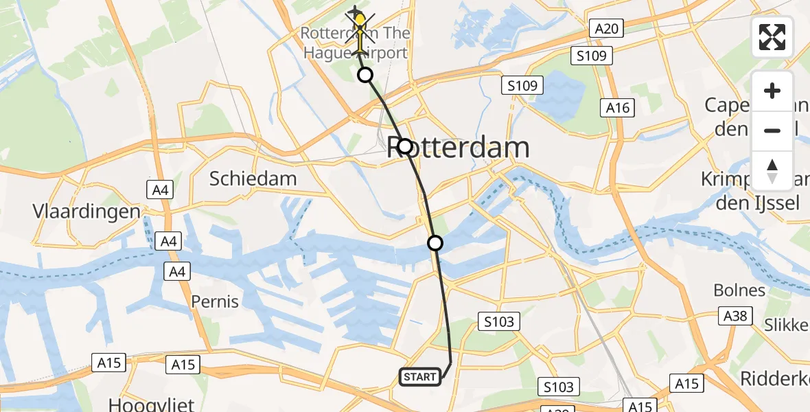 Routekaart van de vlucht: Lifeliner 2 naar Rotterdam The Hague Airport, Pendrechtpad