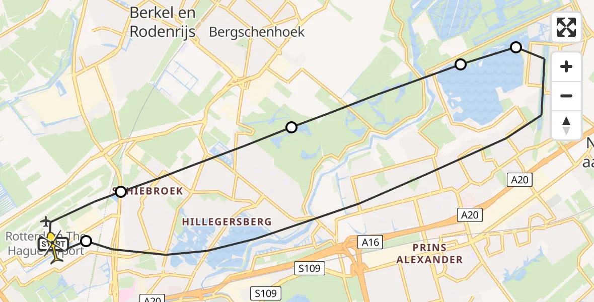 Routekaart van de vlucht: Lifeliner 2 naar Rotterdam The Hague Airport, Bovendijk