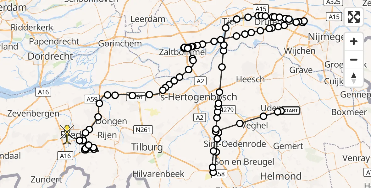 Routekaart van de vlucht: Politiehelikopter naar Breda, Kromstraat